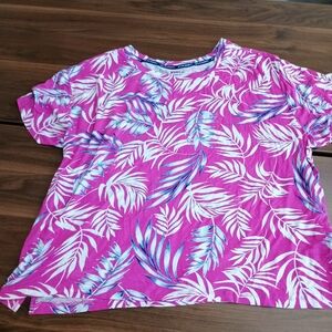 Vibrant Purple and Blue Leaf Print Pajama Top
